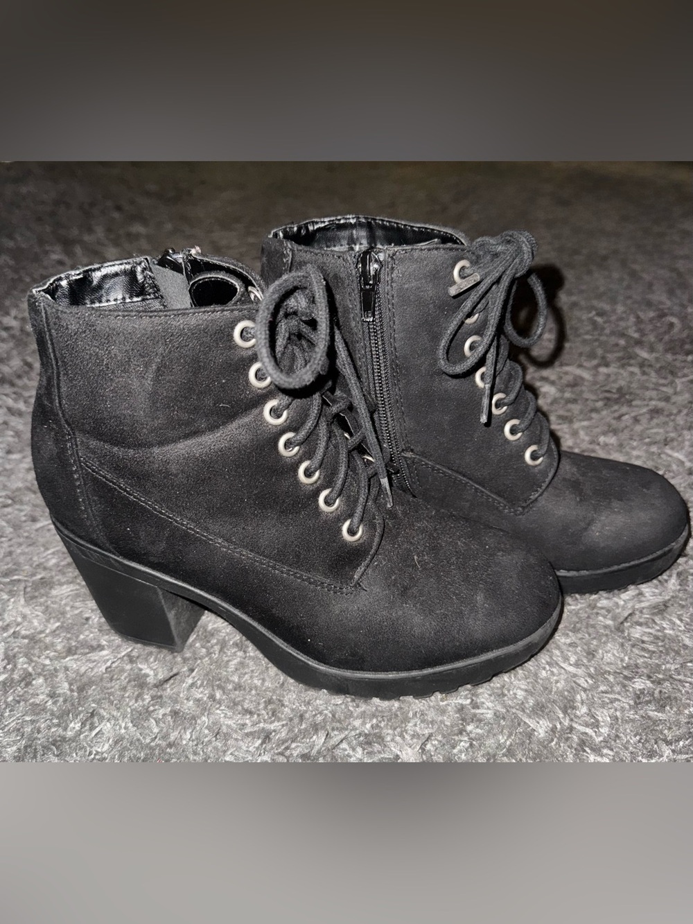 Black Lace-Up Ankle Boots for Women - Classic Suede Look